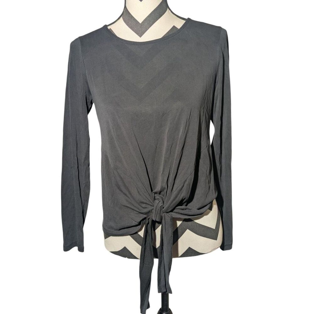 Saks Fifth Avenue S/P Dark Gray Tie Front Long Sleeve Top
